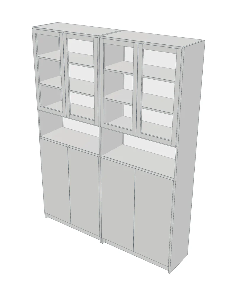 Modelo 3D del plano de vitrina con puertas de vidrio en Fabivo