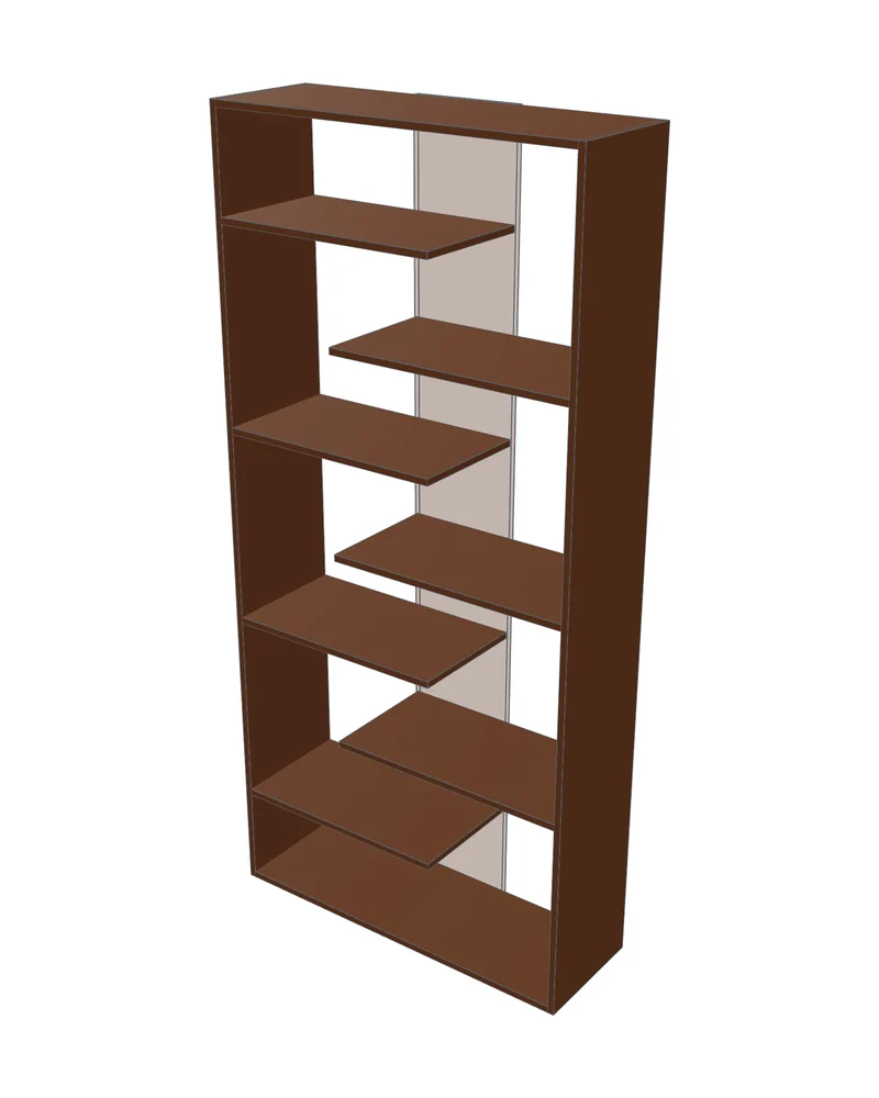 Modelo 3D del plano de librero con columna central en Fabivo